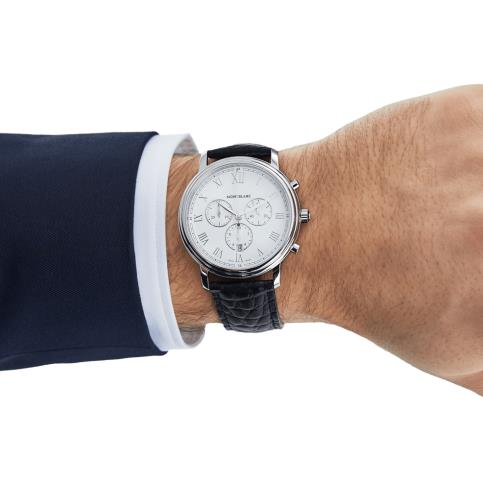 The stainless steel copy watches have white dials.